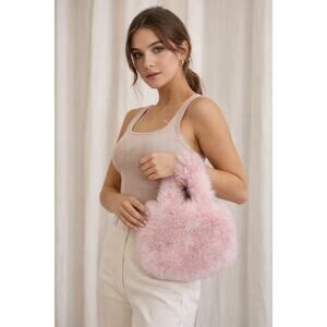 Akira Label Bear Hug Faux Fur Mini Tote Bag in Light Pink